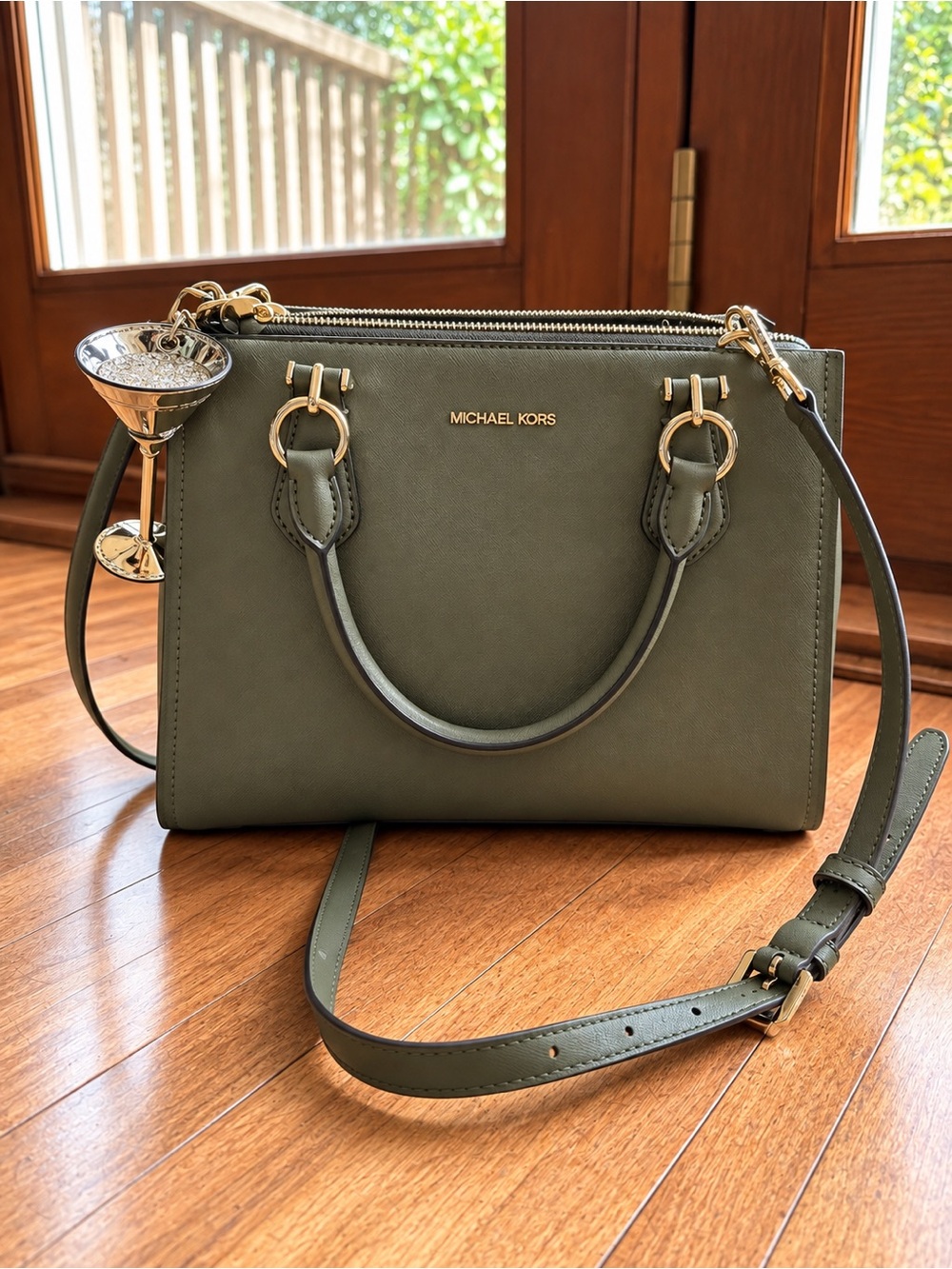 Michael Kors Hope Saffiano Leather Satchel in Army Green/Olive